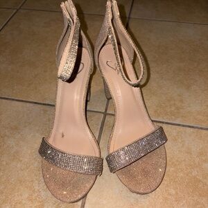 Windsor Gold Rhinestone Wrap Up Block Heels - Size [6] - Sparkly Prom